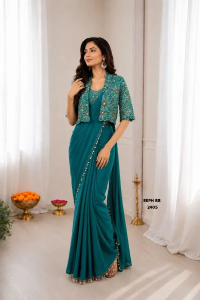 Indo-Western Ready to Wear Saree with an Embroidered Koti (Jacket)